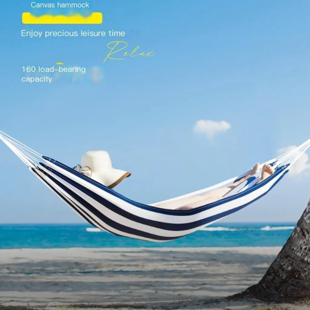 Hammock Double Outdoor Hammock Woven Tassel Thick Canvas Straight Stick Anti-Rollover Leisure Camping Single Double Swing Hammock Outdoor(Blue,A)