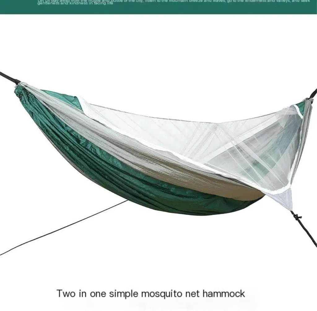 Hammock Double Outdoor Mosquito Net Automatic Quick-Open Anti-Mosquito Hammock Outdoor Single Double Parachute Hammock Hammock Outdoor(Green)
