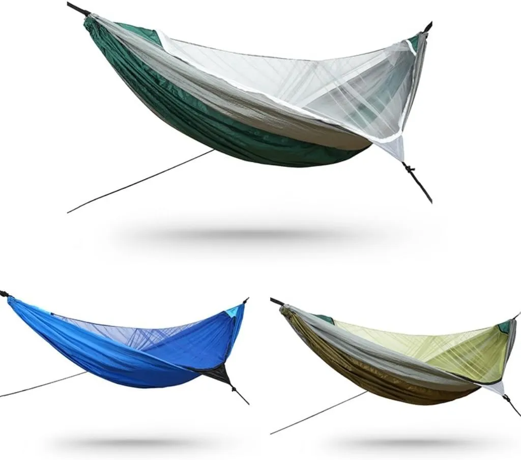 Hammock Double Outdoor Mosquito Net Automatic Quick-Open Anti-Mosquito Hammock Outdoor Single Double Parachute Hammock Hammock Outdoor(Green)