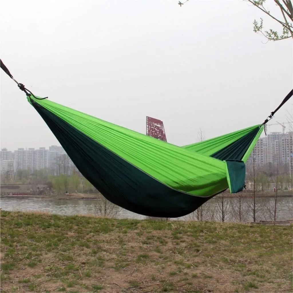 Hammock Double Outdoor Single Double Parachute Cloth Hammock Outdoor Light Breathable Swing Chair Portable Camping Hammock Hammock Outdoor(Green)