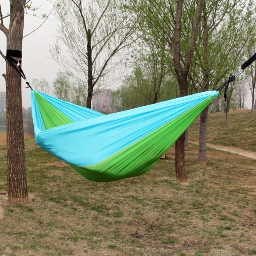 Hammock Double Outdoor Single Double Parachute Cloth Hammock Outdoor Light Breathable Swing Chair Portable Camping Hammock Hammock Outdoor(Green)