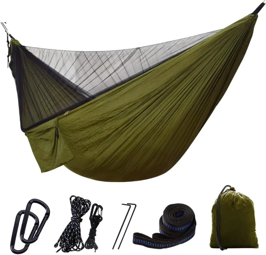 Hammock Double Quick-Release Hammock with Mosquito Net Hanging Sheet Double Parachute Cloth Anti-Rollover Camping Hammock Hammock Outdoor(D)