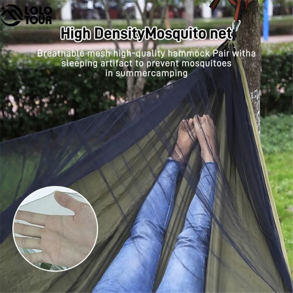 Hammock Double Quick-Release Hammock with Mosquito Net Hanging Sheet Double Parachute Cloth Anti-Rollover Camping Hammock Hammock Outdoor(D)