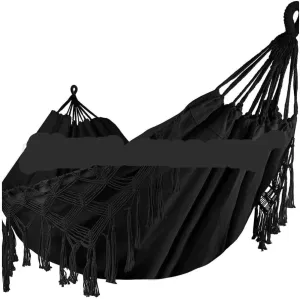 Hammock Double Tassel Hammock Outdoor Bohemian Style Homestay with Canvas Anti-Rollover Swing Rocking Net Bed Hammocks for Outside(Black)