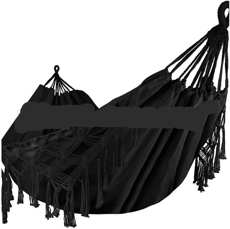 Hammock Double Tassel Hammock Outdoor Bohemian Style Homestay with Canvas Anti-Rollover Swing Rocking Net Bed Hammocks for Outside(Black)