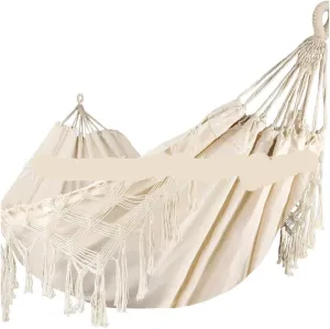 Hammock Double Tassel Hammock Outdoor Bohemian Style Homestay with Canvas Anti-Rollover Swing Rocking Net Bed Hammocks for Outside(White)