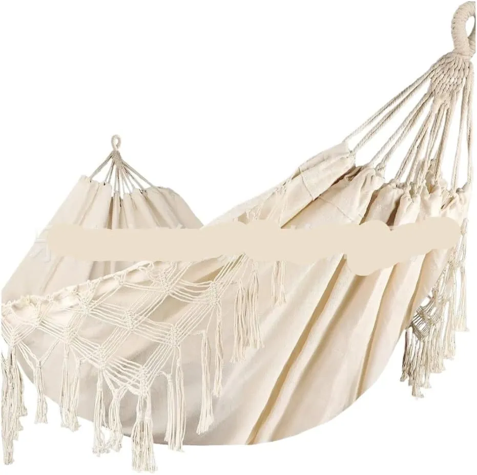 Hammock Double Tassel Hammock Outdoor Bohemian Style Homestay with Canvas Anti-Rollover Swing Rocking Net Bed Hammocks for Outside(White)