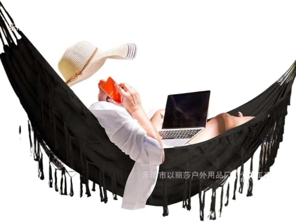 Hammock Double Tassel Hammock Outdoor Bohemian Style Homestay with Canvas Anti-Rollover Swing Rocking Net Bed Hammocks for Outside(White)