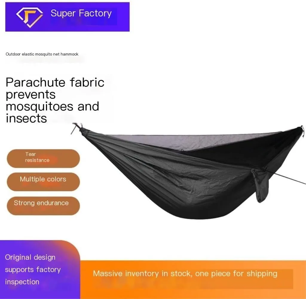 Hammock Double Ultra-Light Nylon Double Hammock Parachute Cloth Anti-Rollover Elastic Band Encrypted Mosquito Net Hammock Hammock Outdoor(A)