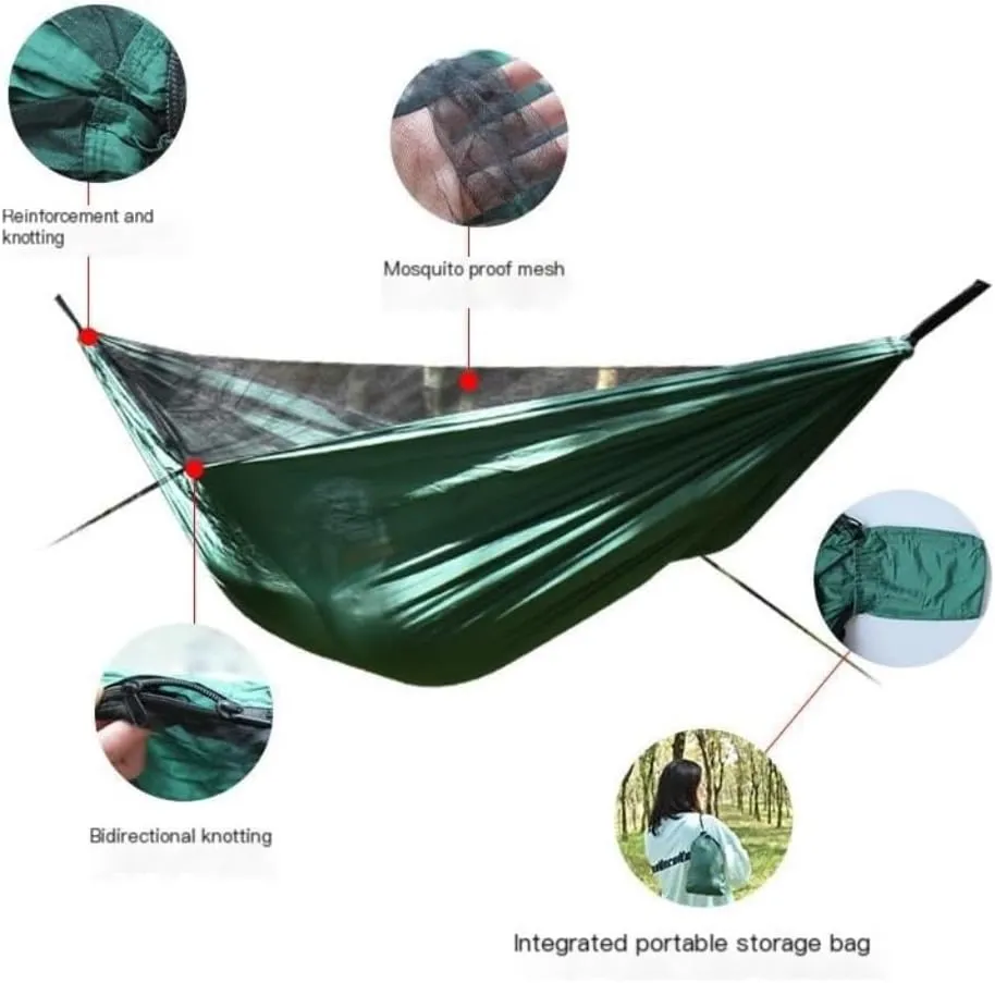 Hammock Double Ultra-Light Nylon Double Hammock Parachute Cloth Anti-Rollover Elastic Band Encrypted Mosquito Net Hammock Hammock Outdoor(A)