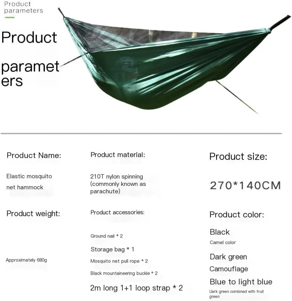 Hammock Double Ultra-Light Nylon Double Hammock Parachute Cloth Anti-Rollover Elastic Band Encrypted Mosquito Net Hammock Hammock Outdoor(A)