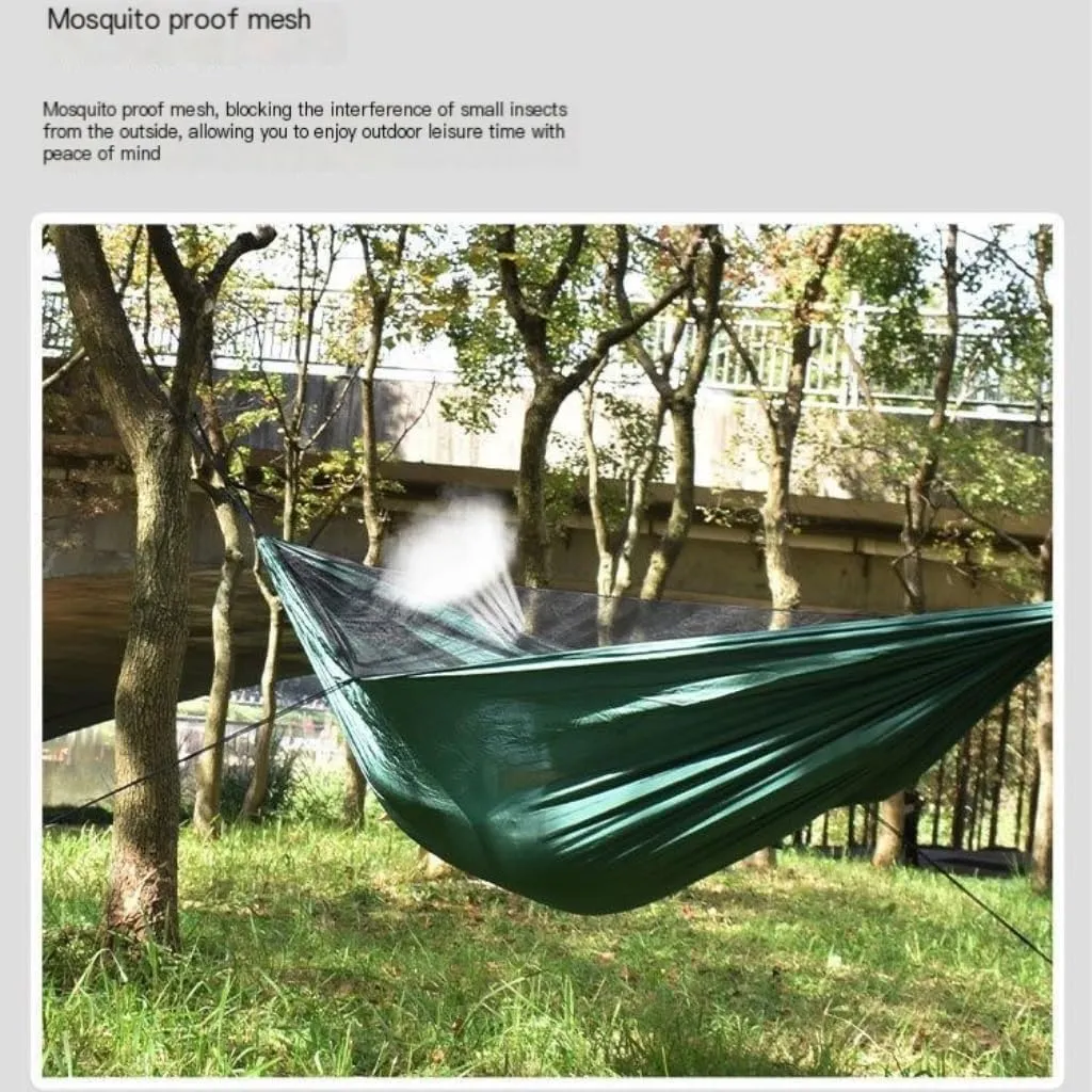 Hammock Double Ultra-Light Nylon Double Hammock Parachute Cloth Anti-Rollover Elastic Band Encrypted Mosquito Net Hammock Hammock Outdoor(A)