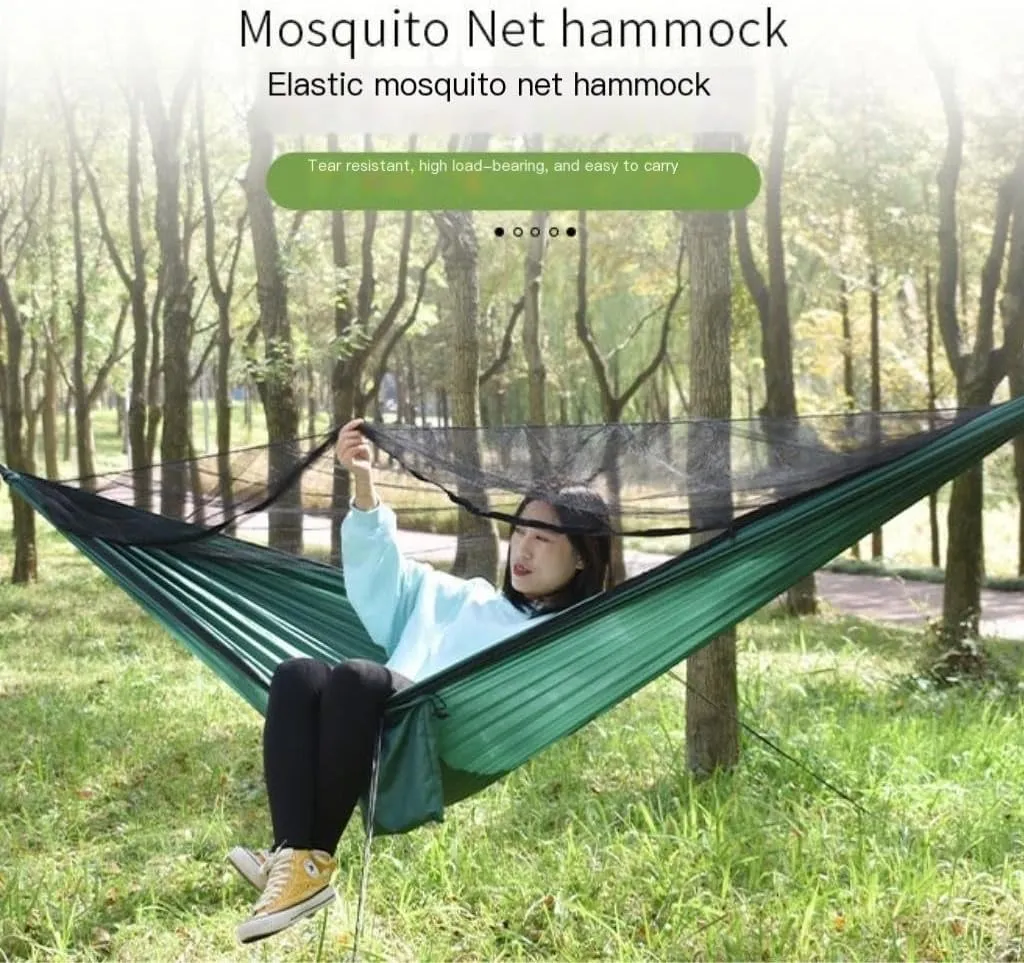 Hammock Double Ultra-Light Nylon Double Hammock Parachute Cloth Anti-Rollover Elastic Band Encrypted Mosquito Net Hammock Hammock Outdoor(A)