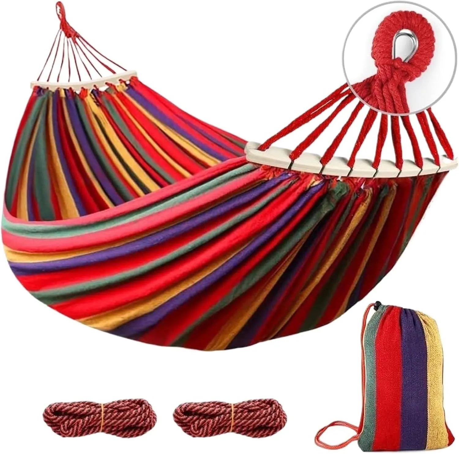 Hammock Hammocks Portable Camping Hammock Comfortable Fabric Hammock with Two Balance Beam and Sturdy Tree Straps Lightweight(Red)