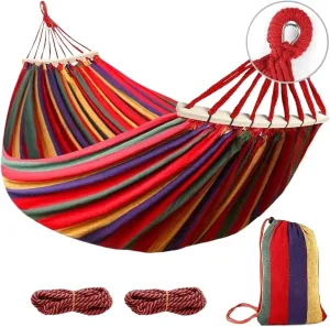 Hammock Hammocks Portable Camping Hammock Comfortable Fabric Hammock with Two Balance Beam and Sturdy Tree Straps Lightweight(Red)
