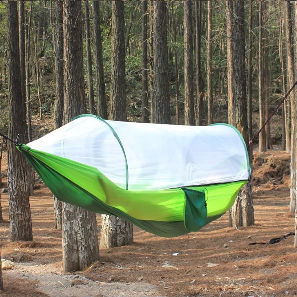 Hammock Outdoor Mosquito Net Hammock Anti-Rollover Camping Single and Double Pole with Mosquito Net Encrypted Mesh Hammocks for Outside(Green)