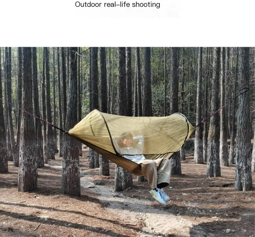 Hammock Outdoor Mosquito Net Hammock Anti-Rollover Camping Single and Double Pole with Mosquito Net Encrypted Mesh Hammocks for Outside(Green)