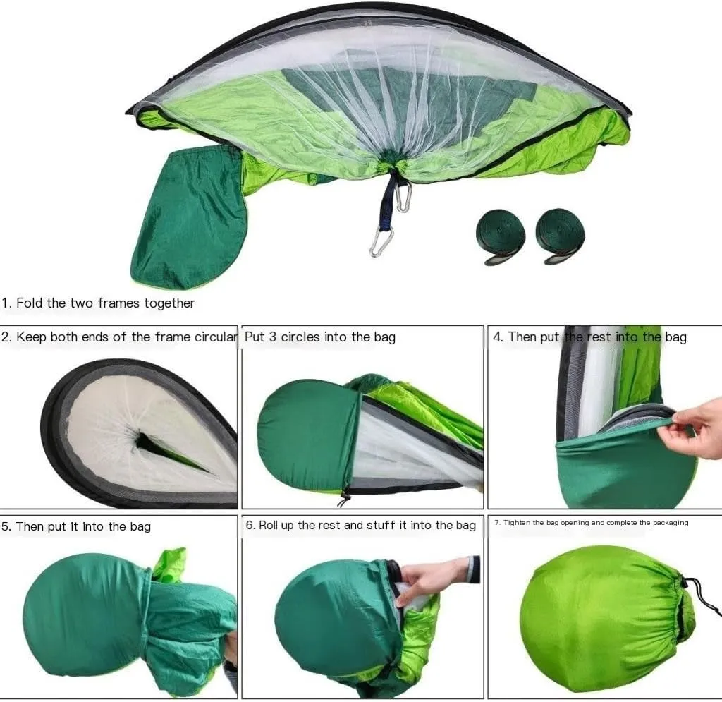 Hammock Outdoor Mosquito Net Hammock Anti-Rollover Camping Single and Double Pole with Mosquito Net Encrypted Mesh Hammocks for Outside(Green)