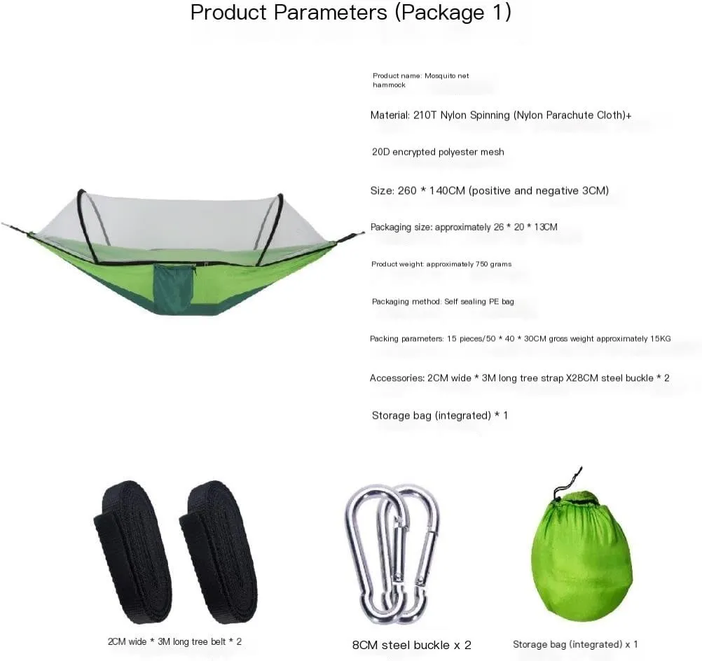Hammock Outdoor Mosquito Net Hammock Anti-Rollover Camping Single and Double Pole with Mosquito Net Encrypted Mesh Hammocks for Outside(Green)