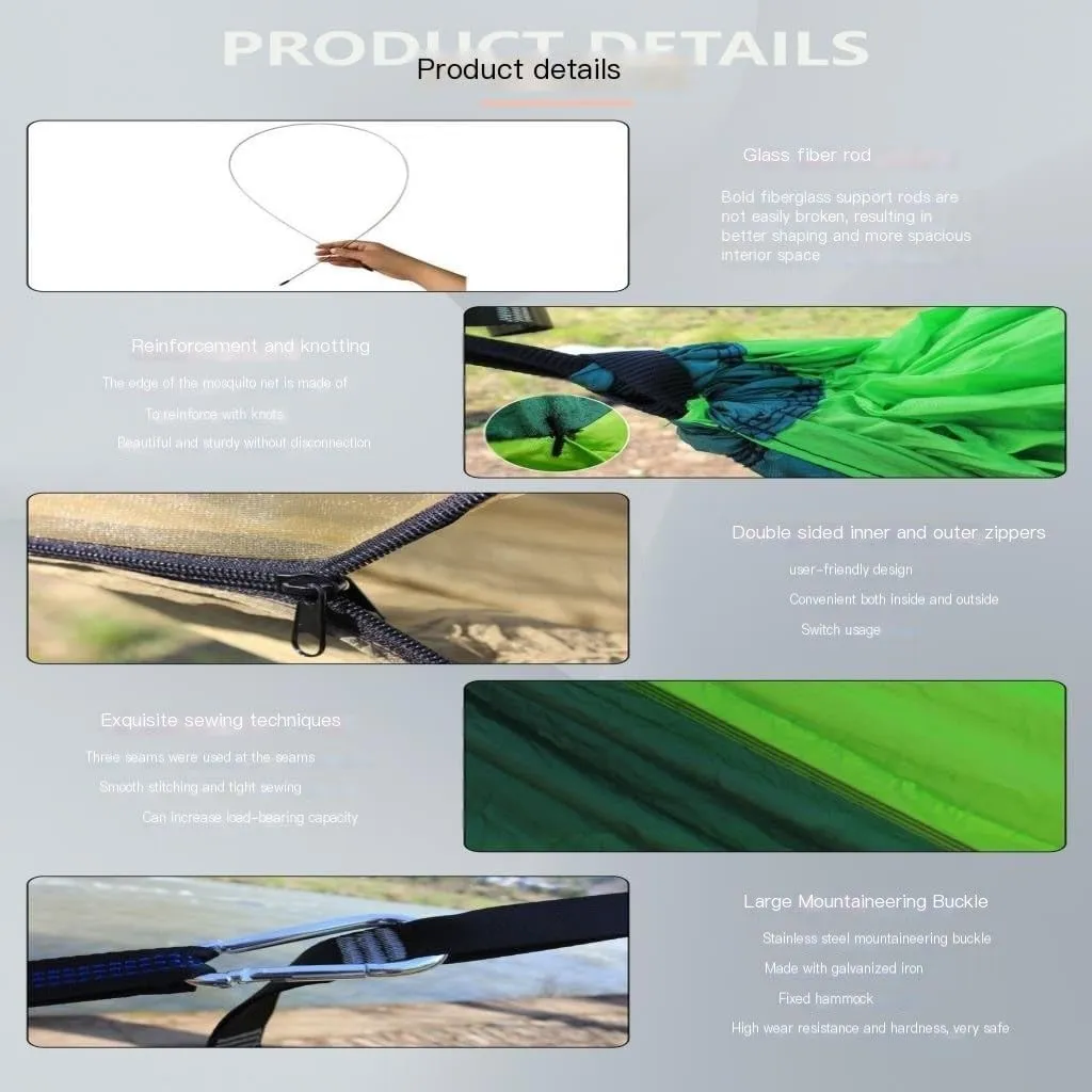 Hammock Outdoor Mosquito Net Hammock Anti-Rollover Camping Single and Double Pole with Mosquito Net Encrypted Mesh Hammocks for Outside(Green)