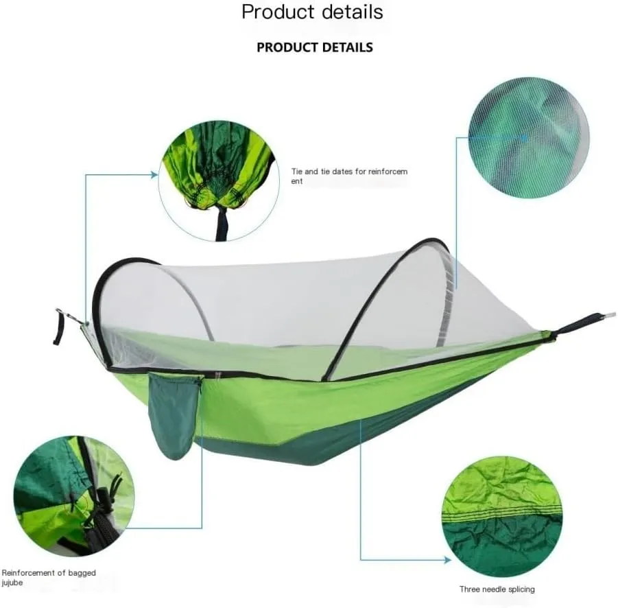 Hammock Outdoor Mosquito Net Hammock Anti-Rollover Camping Single and Double Pole with Mosquito Net Encrypted Mesh Hammocks for Outside(Green)