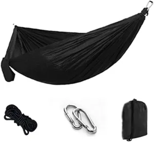 Hammock Portable Camping Hammock,Double Hanging Bed,Lightweight Nylon Parachute Hammock, Outdoor Survival Travel Leisure Sleeping Swing, Black 2