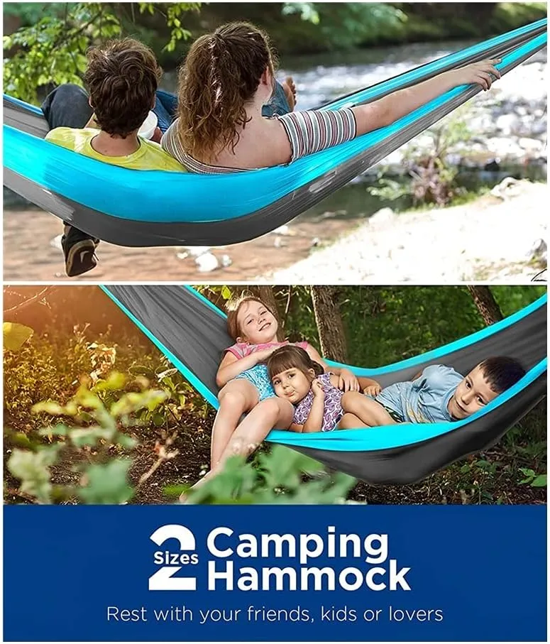 Hammock Portable Camping Hammock,Double Hanging Bed,Lightweight Nylon Parachute Hammock, Outdoor Survival Travel Leisure Sleeping Swing, Black 2