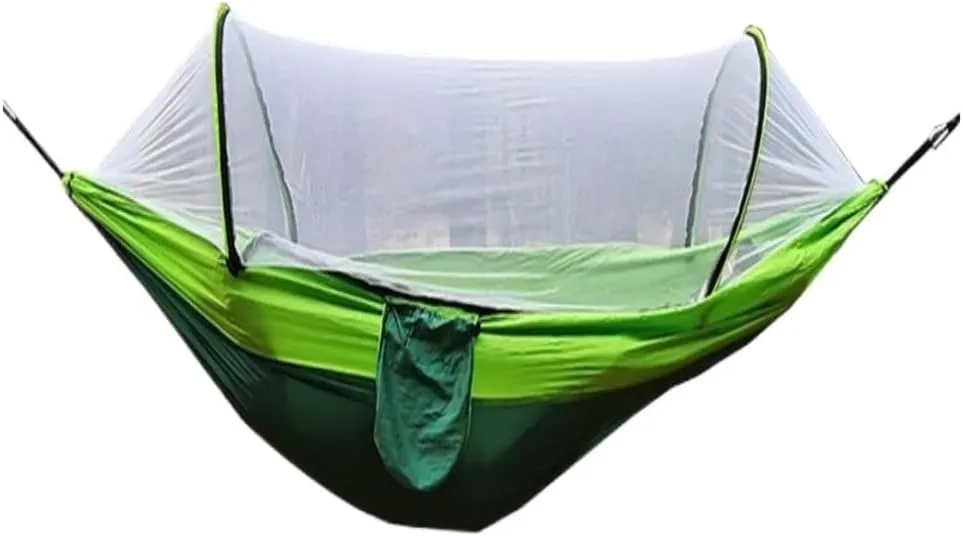 Hammock Quick-Open Mosquito Net Hammock Outdoor Anti-Rollover Single and Double Outdoor Camping Anti-Mosquito Hammocks for Outside(Green,A)
