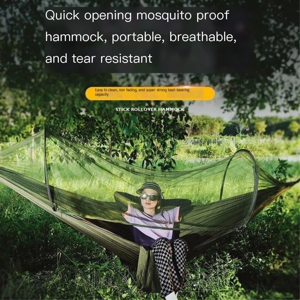 Hammock Quick-Open Mosquito Net Hammock Outdoor Anti-Rollover Single and Double Outdoor Camping Anti-Mosquito Hammocks for Outside(Green,A)