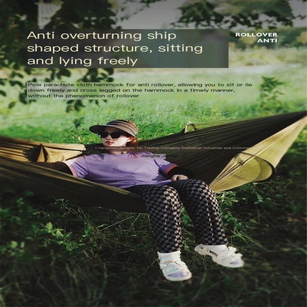 Hammock Quick-Open Mosquito Net Hammock Outdoor Anti-Rollover Single and Double Outdoor Camping Anti-Mosquito Hammocks for Outside(Green,A)
