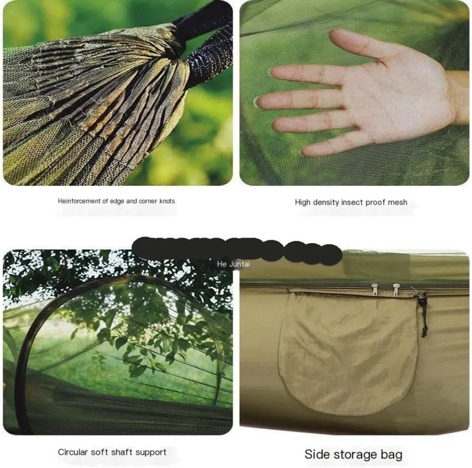 Hammock Quick-Open Mosquito Net Hammock Outdoor Anti-Rollover Single and Double Outdoor Camping Anti-Mosquito Hammocks for Outside(Green,A)