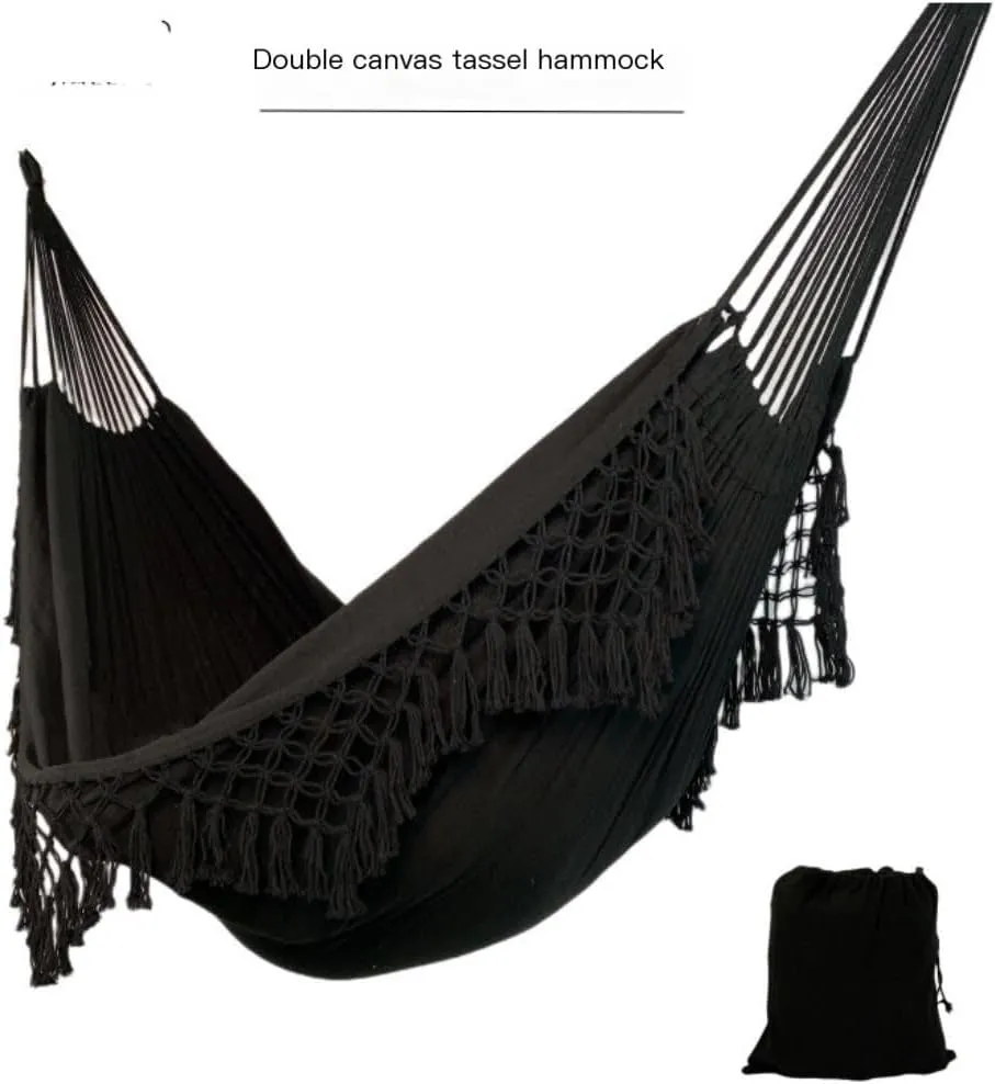 Hammocks Double Enlarged Canvas Swing Indoor and Outdoor Camping Hanging Chair Photography Retro Tassel Hammock Camping Hammocks(Blue)