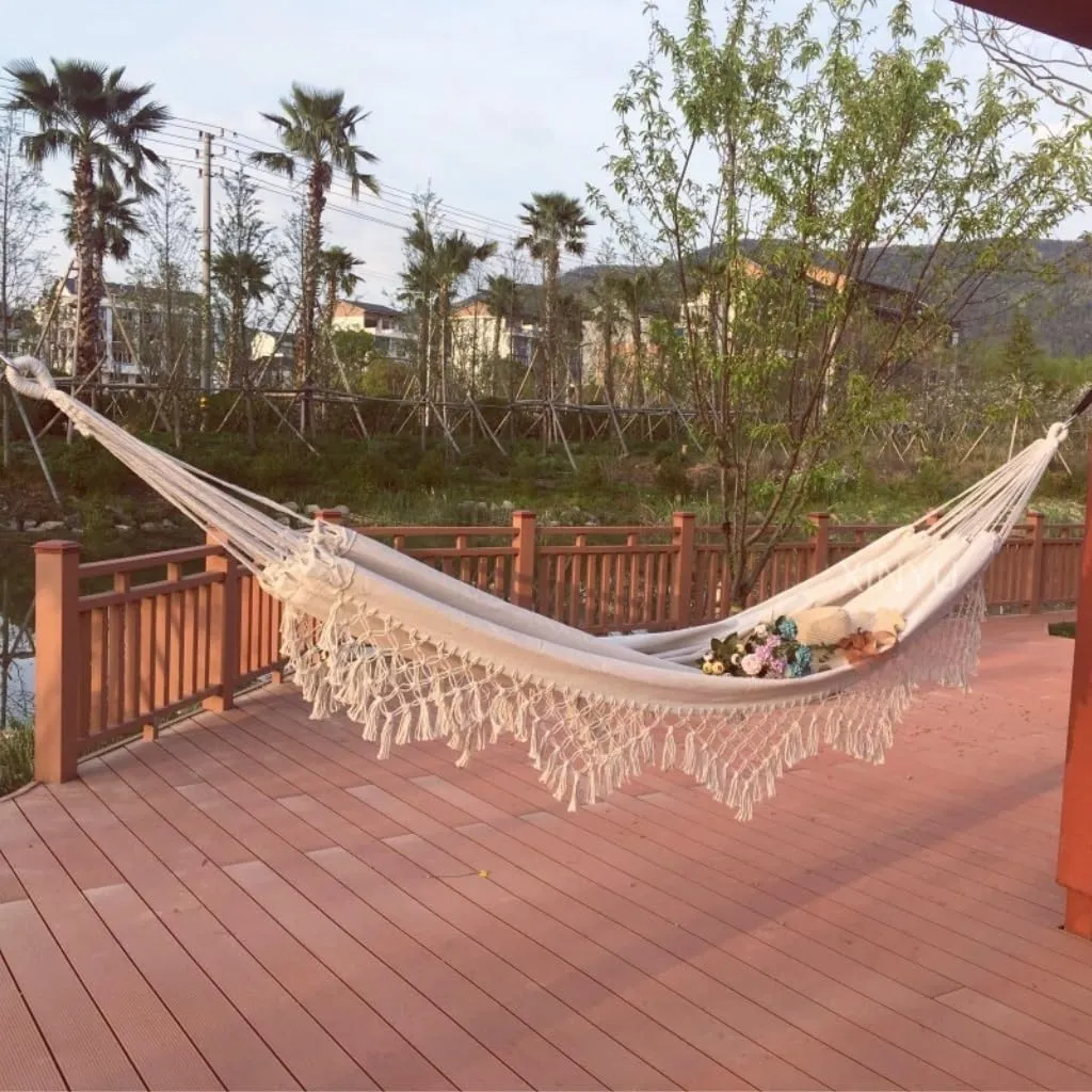 Hammocks Double Enlarged Canvas Swing Indoor and Outdoor Camping Hanging Chair Photography Retro Tassel Hammock Camping Hammocks(Blue)