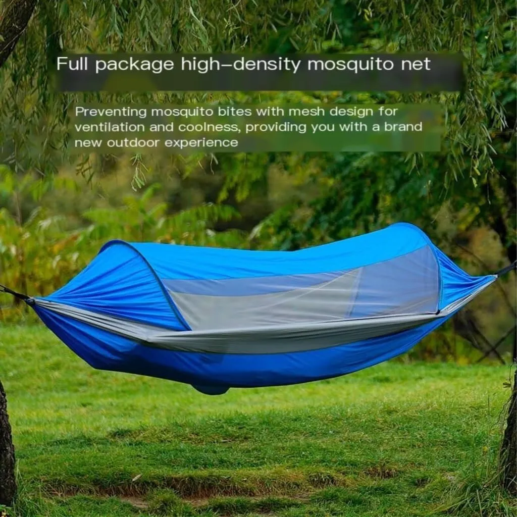Hammocks Explorer Hammock Outdoor Camping Swing Anti-Rollover Anti-Mosquito Dormitory Adult Double Ultra-Light Camping Hammocks(Blue)