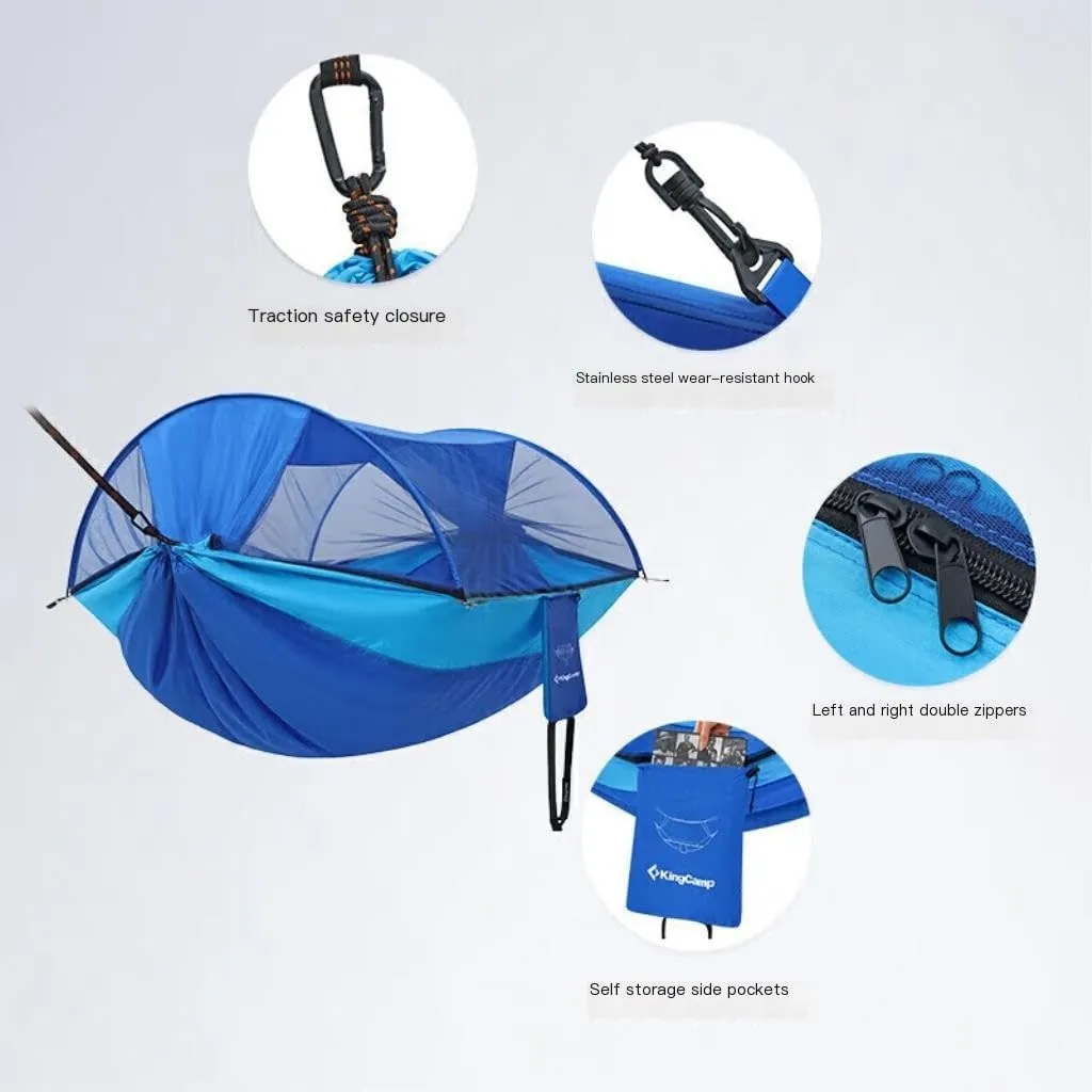 Hammocks Explorer Hammock Outdoor Camping Swing Anti-Rollover Anti-Mosquito Dormitory Adult Double Ultra-Light Camping Hammocks(Blue)