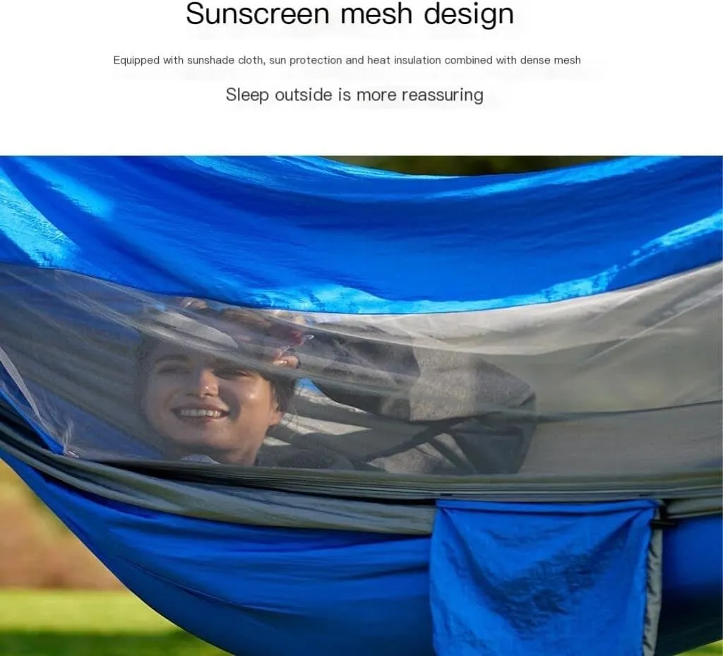 Hammocks Explorer Hammock Outdoor Camping Swing Anti-Rollover Anti-Mosquito Dormitory Adult Double Ultra-Light Camping Hammocks(Blue)