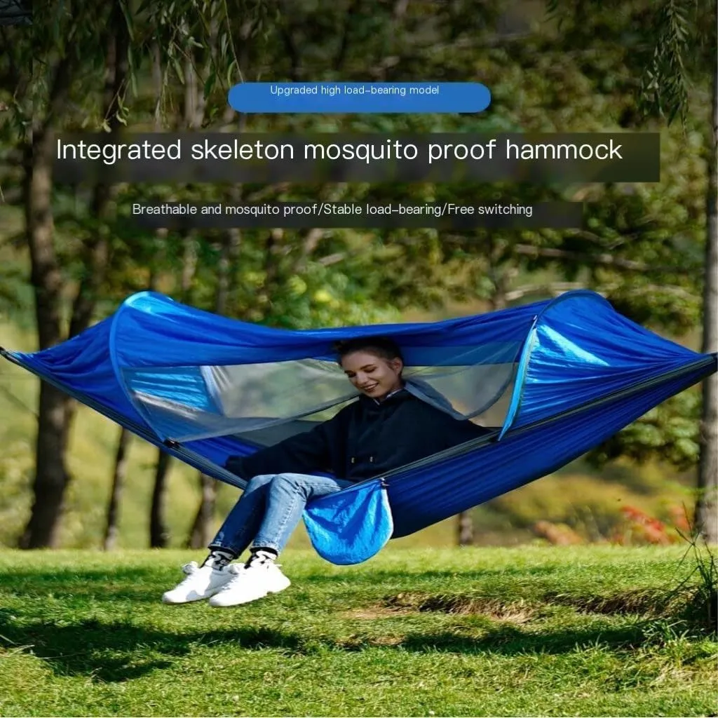 Hammocks Explorer Hammock Outdoor Camping Swing Anti-Rollover Anti-Mosquito Dormitory Adult Double Ultra-Light Camping Hammocks(Blue)