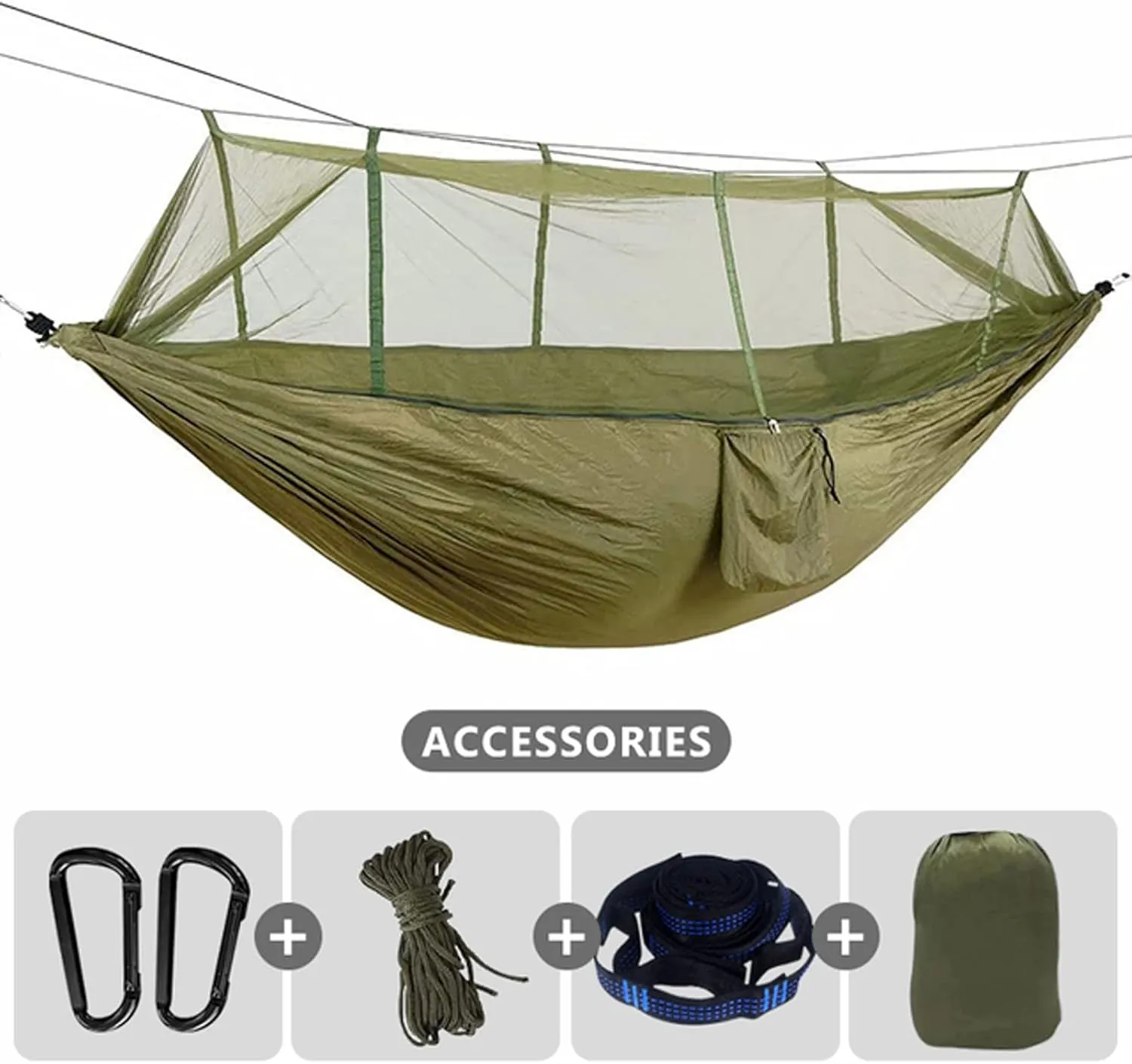 Hammocks Hammock 260x140cm Camping Hammock Ultralight Hammock Double Hanging Sleeping Bed Swing with Tree Straps for Survival Hiking Patio Outdoor Hammock, Jgreen