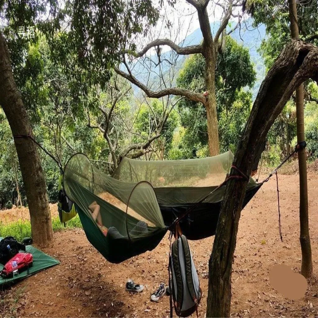 Hammocks Hammock Outdoor Camping Anti-Mosquito Hanging Sheet Double Summer Widening Parachute Single Anti-Rollover Camping Hammocks(J)