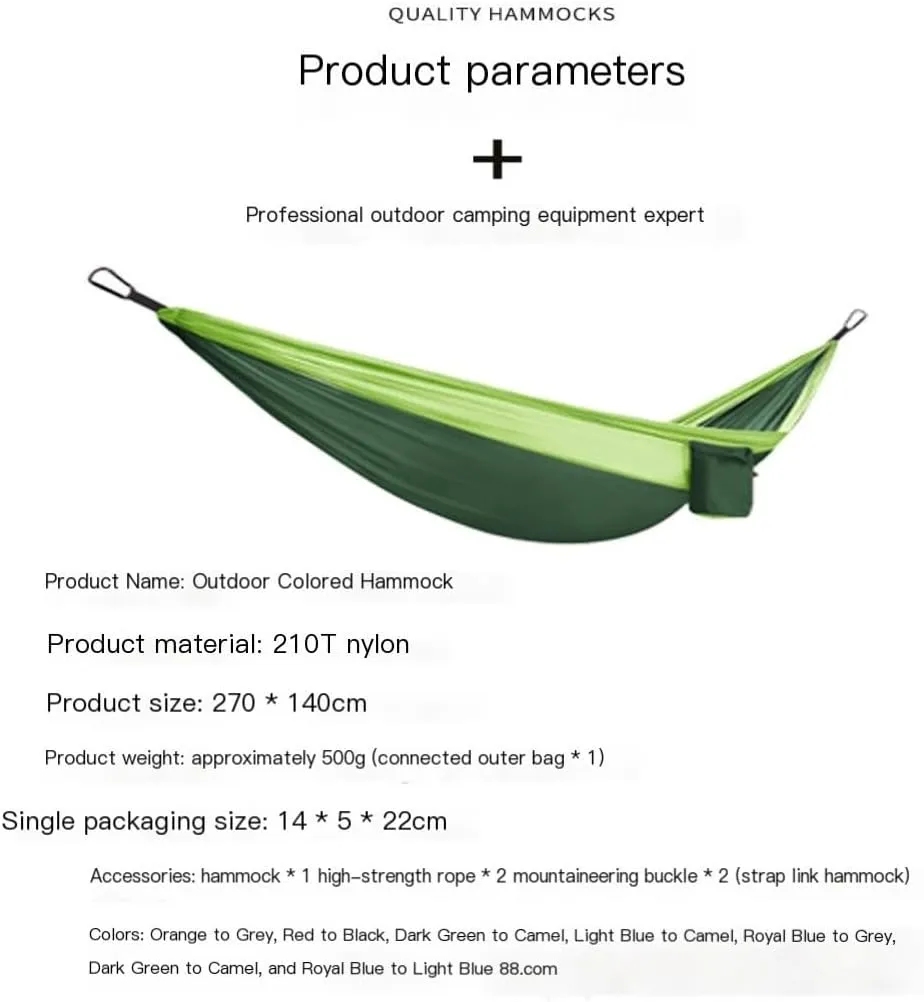 Hammocks High Load-Bearing Anti-Rollover Nylon Hammock Outdoor Ultra-Light Single and Double Parachute Cloth Hammock Camping Hammocks(E)
