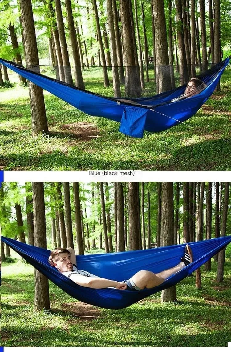 Hammocks Mosquito Net Automatic Quick Opening Anti-Mosquito Hammock Outdoor Double Parachute Mosquito Net Hammock Camping Hammocks(D)