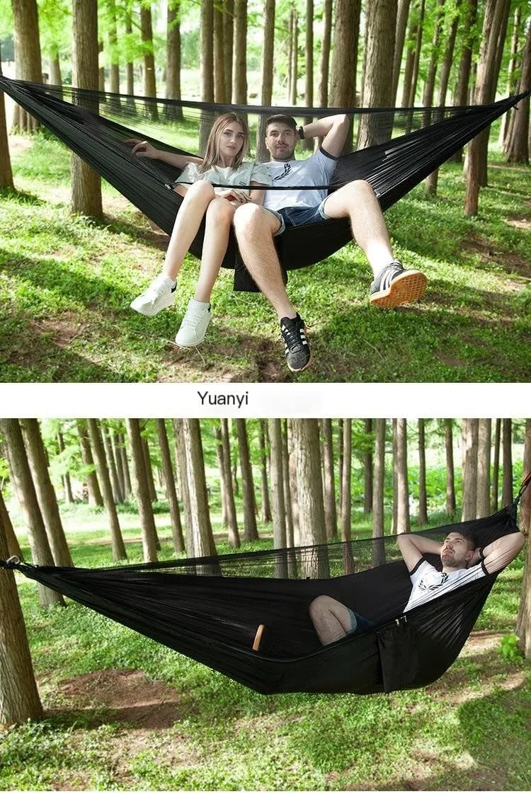 Hammocks Mosquito Net Automatic Quick Opening Anti-Mosquito Hammock Outdoor Double Parachute Mosquito Net Hammock Camping Hammocks(D)