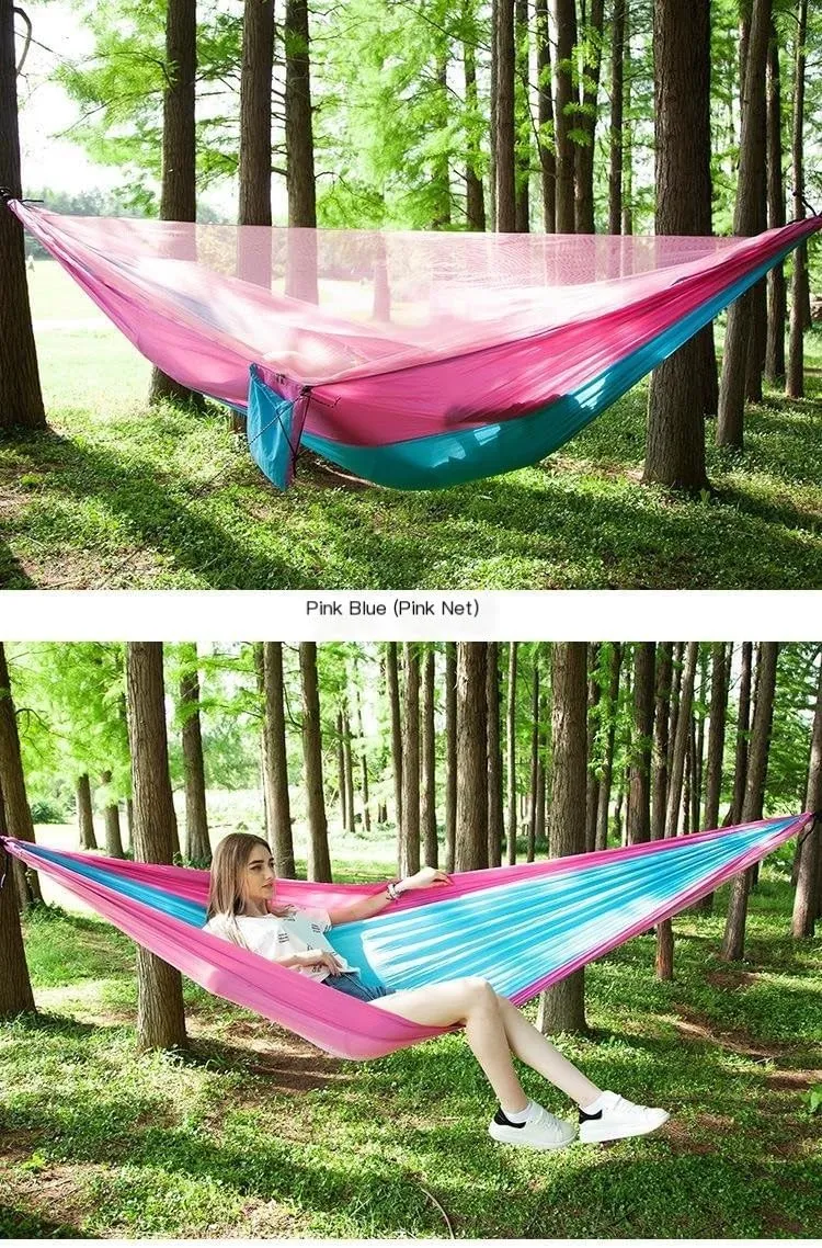 Hammocks Mosquito Net Automatic Quick Opening Anti-Mosquito Hammock Outdoor Double Parachute Mosquito Net Hammock Camping Hammocks(D)