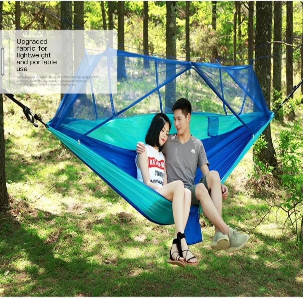 Hammocks Mosquito Net Hammock Double Outdoor Anti-Mosquito Parachute Cloth Swing Outdoor Sleeping Hanging Tree Camping Camping Hammocks(Blue)