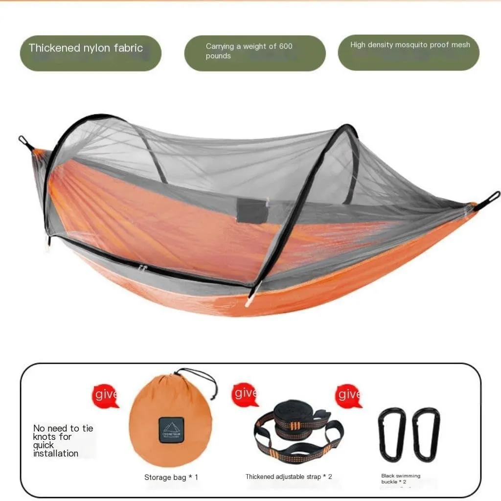 Hammocks Outdoor Anti-Mosquito Hammock Automatic Quick Opening with Mosquito Net Parachute Cloth Single Double Portable Camping Hammocks(Green)