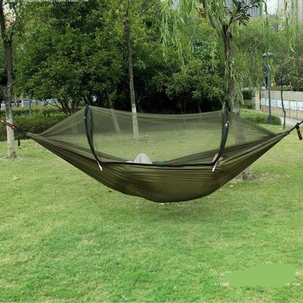 Hammocks Outdoor Anti-Mosquito Hammock Automatic Quick Opening with Mosquito Net Parachute Cloth Single Double Portable Camping Hammocks(Green)