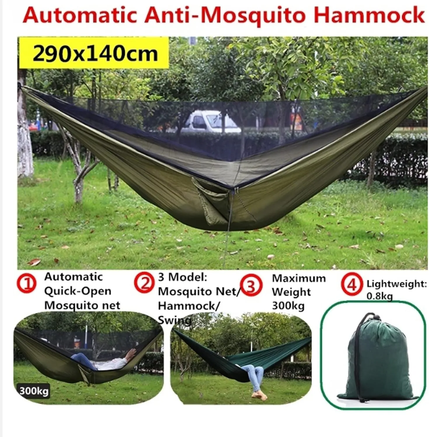 Hammocks Portable Hammock Outdoors Double Camping Hammocks with Mosquito Net Lightweight Parachute Nylon Hammock for Backpacking Hiking Outdoor Hammock