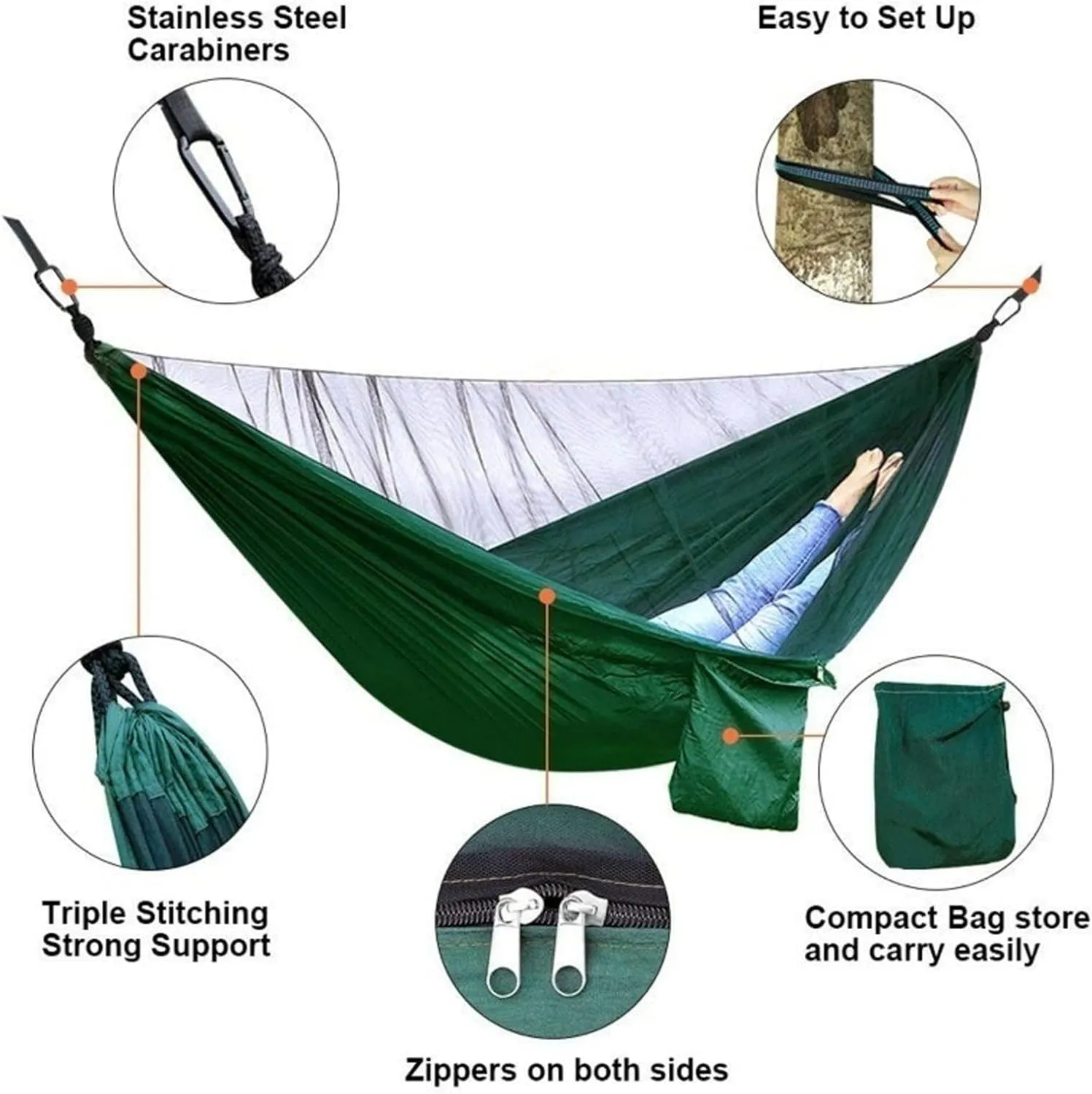 Hammocks Portable Hammock Outdoors Double Camping Hammocks with Mosquito Net Lightweight Parachute Nylon Hammock for Backpacking Hiking Outdoor Hammock
