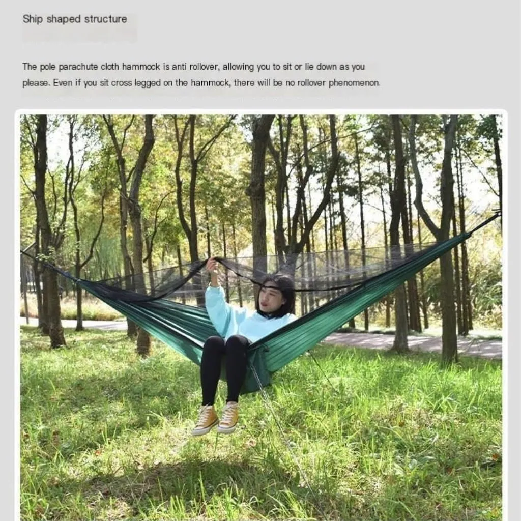 Hammocks Ultra-Light Nylon Double Hammock Parachute Cloth Anti-Rollover Elastic Band Encrypted Mosquito Net Hammock Camping Hammocks(A)
