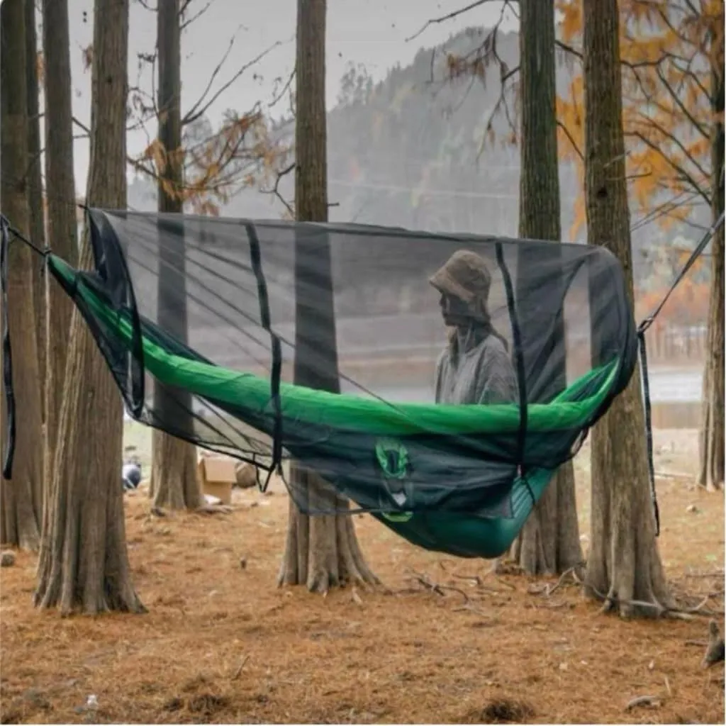Hamock Double Inflatable Hammock Outdoor Swing Anti-Rollover Outdoor Camping Outdoor Mosquito-Proof and Durable Hanmock(Green,B)